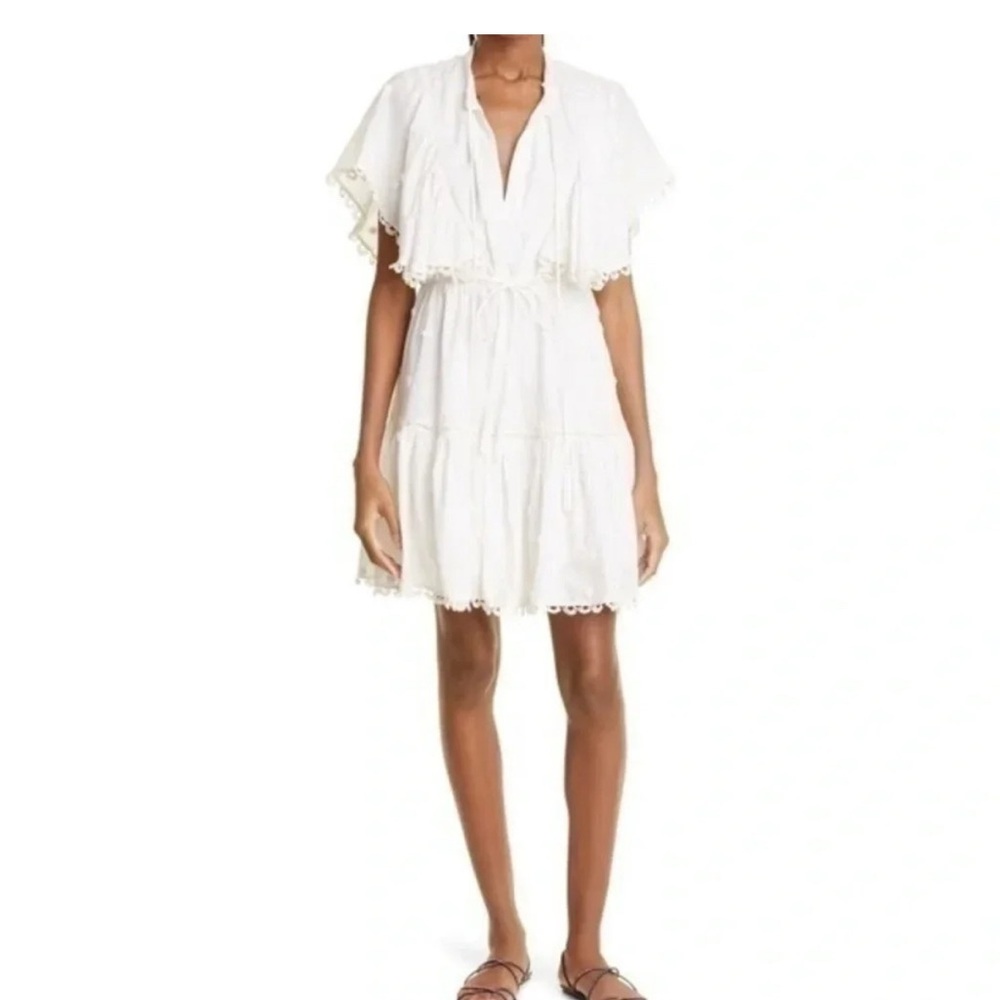 FARM RIO 3D Flower Mini Dress in White Size Small Embroidered Beaded B1
